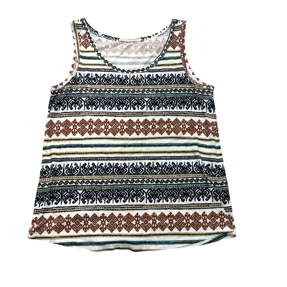Peruvian Connection Tank Top Sleeveless Pima Cotton Tribal Geometric Size L